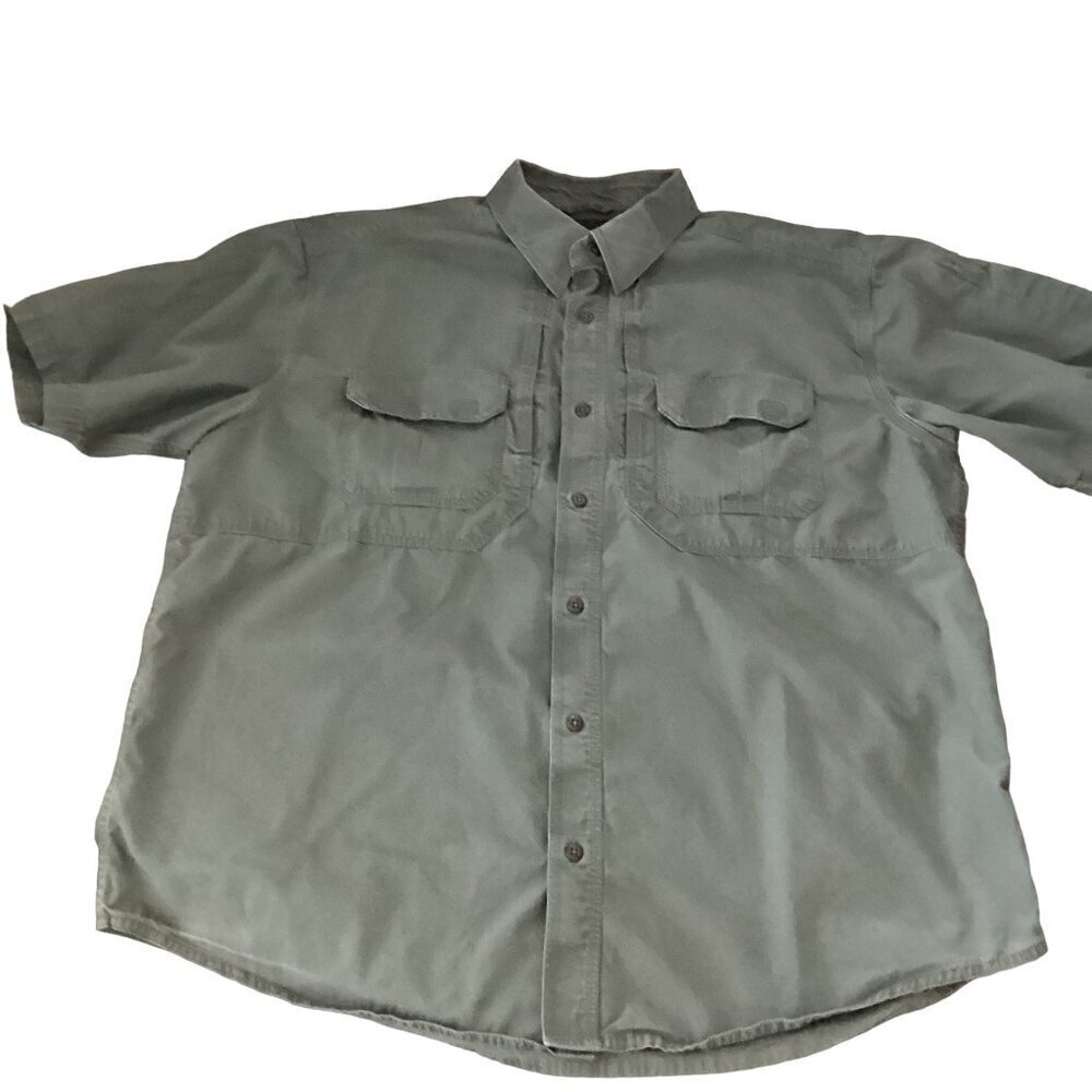 5.11+‎ Tactical Short Sleeve Button-Down Shirt Green 100% Cotton Men's XL 285P